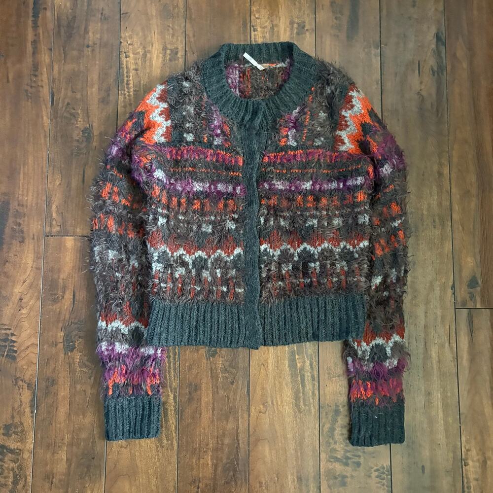 Free People Nordic Party Eyelash Cardigan Sweater Womens S Gray Halloween Alpaca